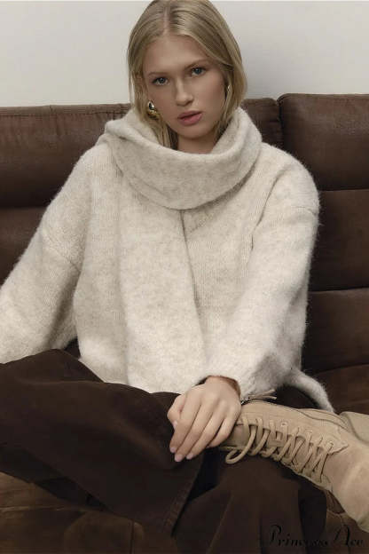 Soft Wool Crew Neck Loose Slouchy Sweater White / M