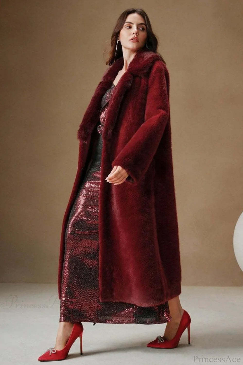 Solid Color Casual Furry Collar Faux Fur Overcoat