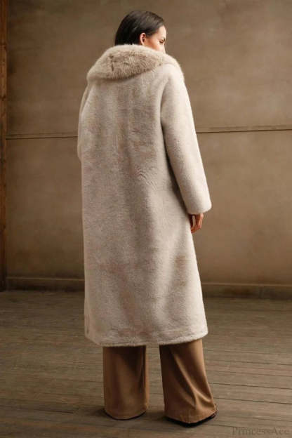 Solid Color Casual Furry Collar Faux Fur Overcoat