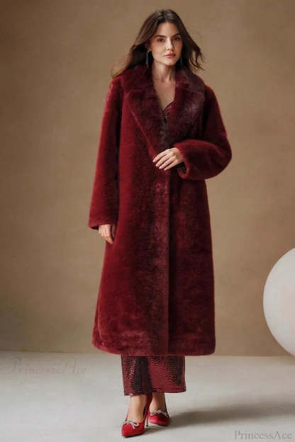 Solid Color Casual Furry Collar Faux Fur Overcoat