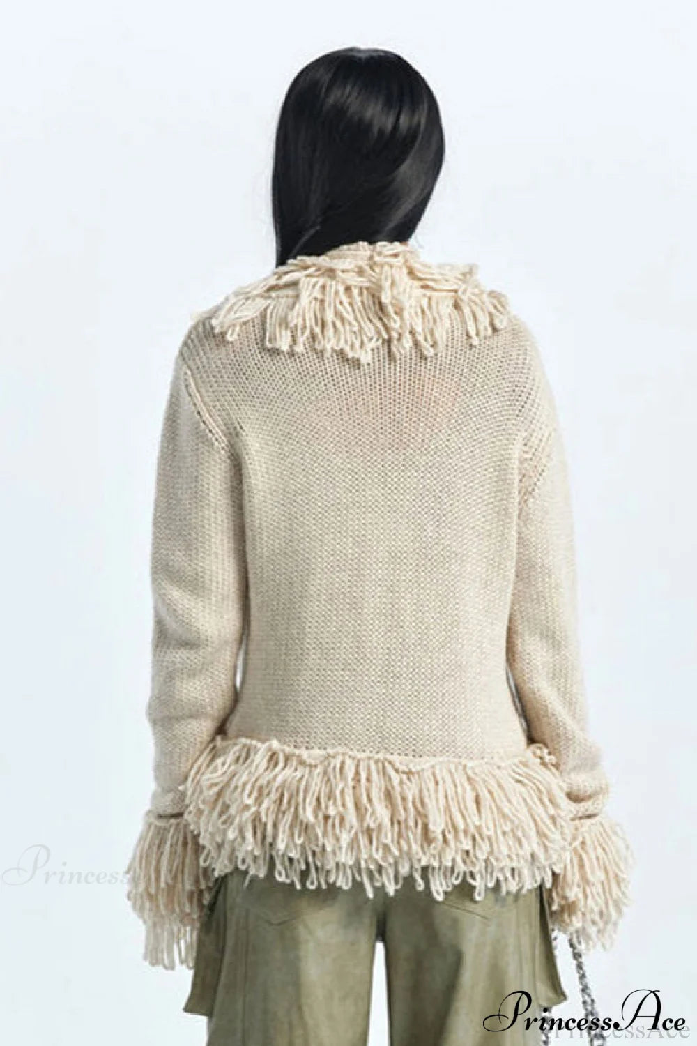 Solid Color Knit Fringe Loose Long Sleeve Cardigan