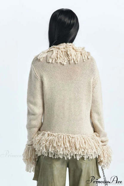 Solid Color Knit Fringe Loose Long Sleeve Cardigan