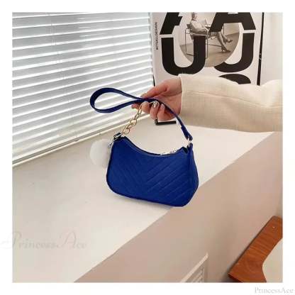 Solid Color Mini Underarm Shoulder Bag Blue shoulder-250126