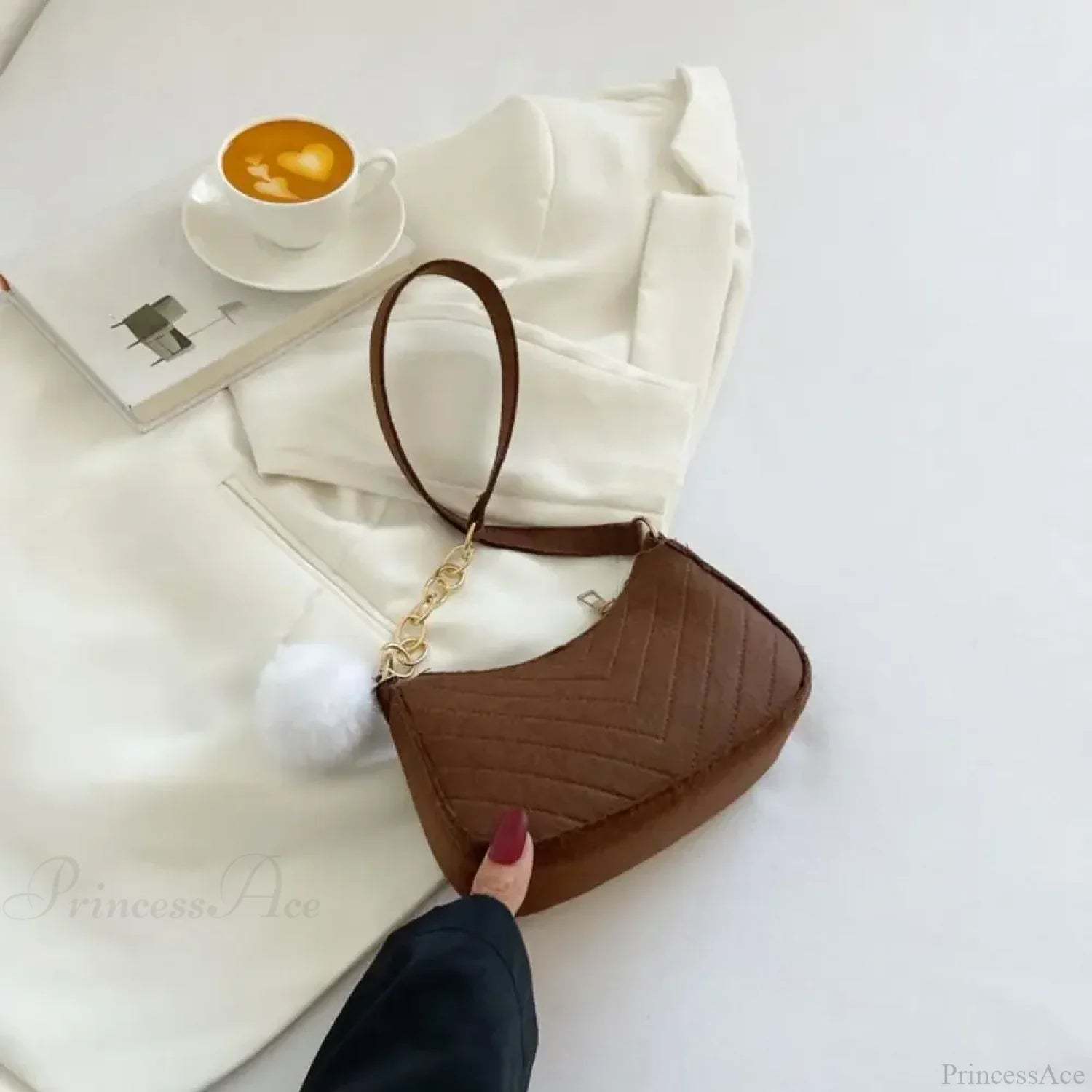 Solid Color Mini Underarm Shoulder Bag Brown shoulder-250126