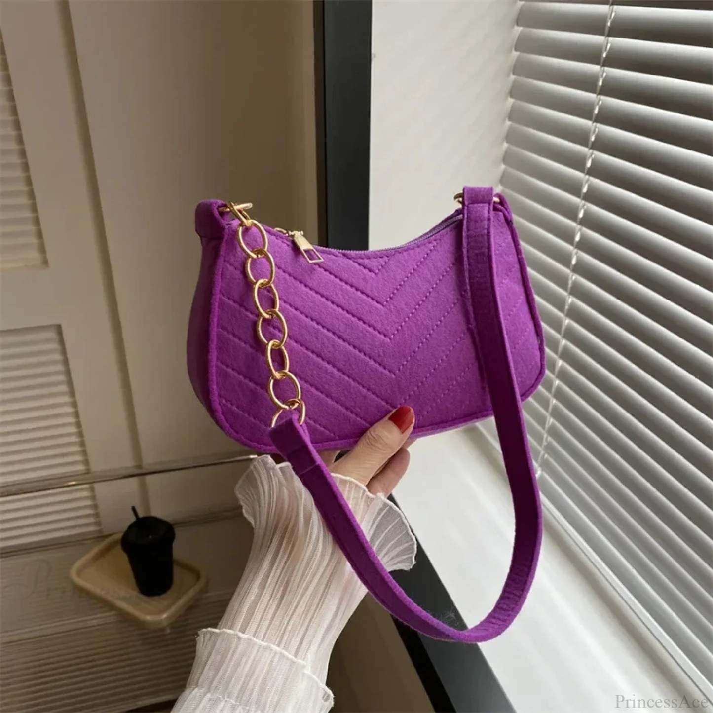 Solid Color Mini Underarm Shoulder Bag Purple shoulder-250126