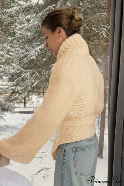 Solid Color Paneled Waist Cinched Knit Cardigan