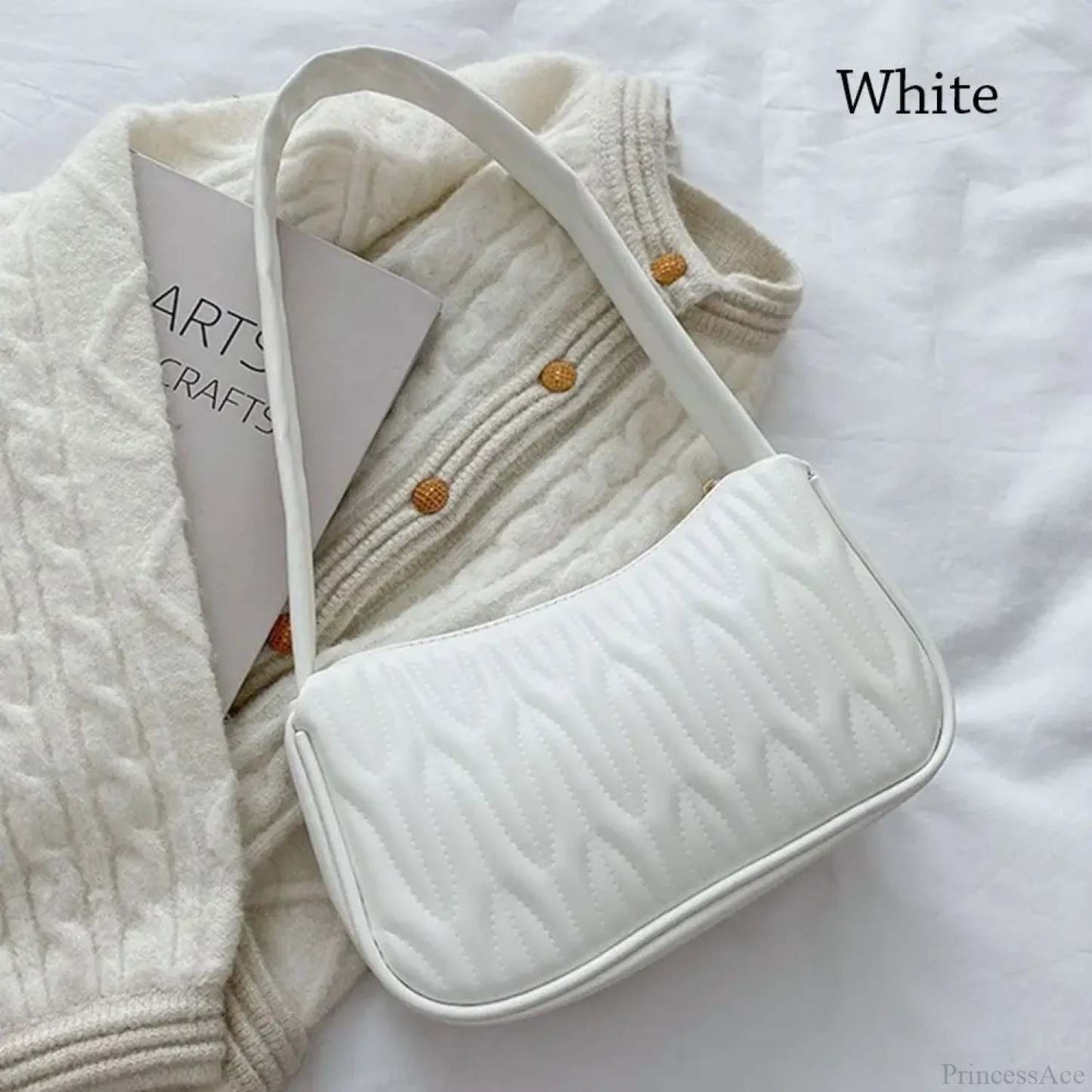 Solid Color PU Leather Women Shoulder Bag White shoulder-250126