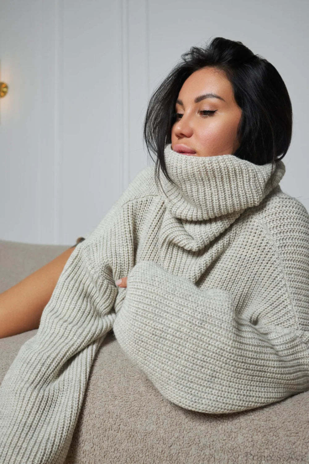 Solid Color Simple Turtleneck Pullover Mid length Knit Sweater