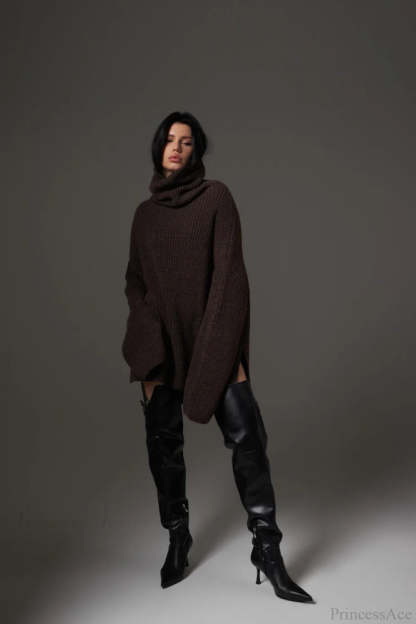 Solid Color Simple Turtleneck Pullover Mid length Knit Sweater