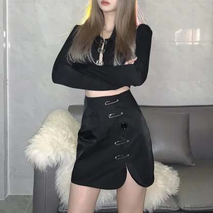 Solid Color Slim Split Mini Skirt