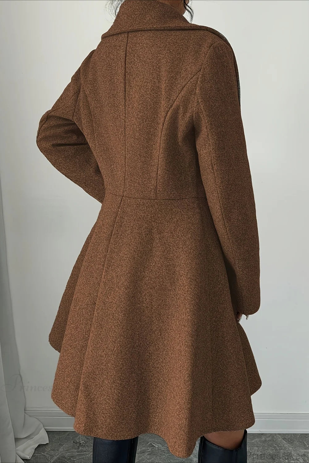 Solid Color Wool Tie Waist Elegant Long Sleeve Overcoat