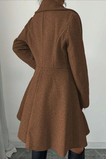 Solid Color Wool Tie Waist Elegant Long Sleeve Overcoat