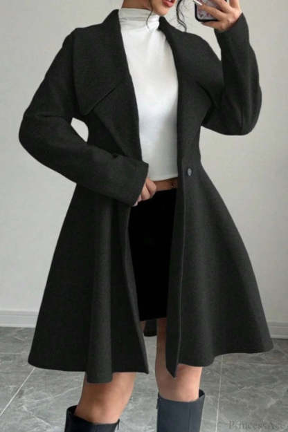 Solid Color Wool Tie Waist Elegant Long Sleeve Overcoat