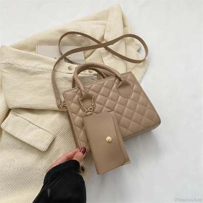 Solid Diamond Grid PU Leather Crossbody Khaki crossbody-250126