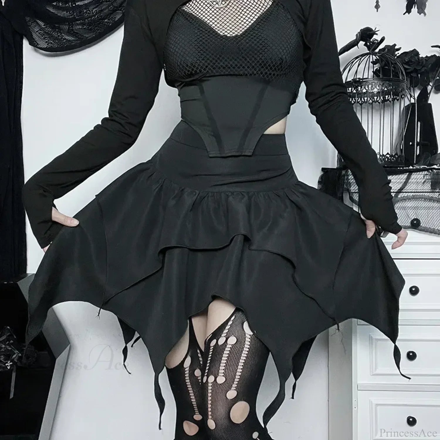 Solid Drawstring Ruched Mini Skirt black / XS