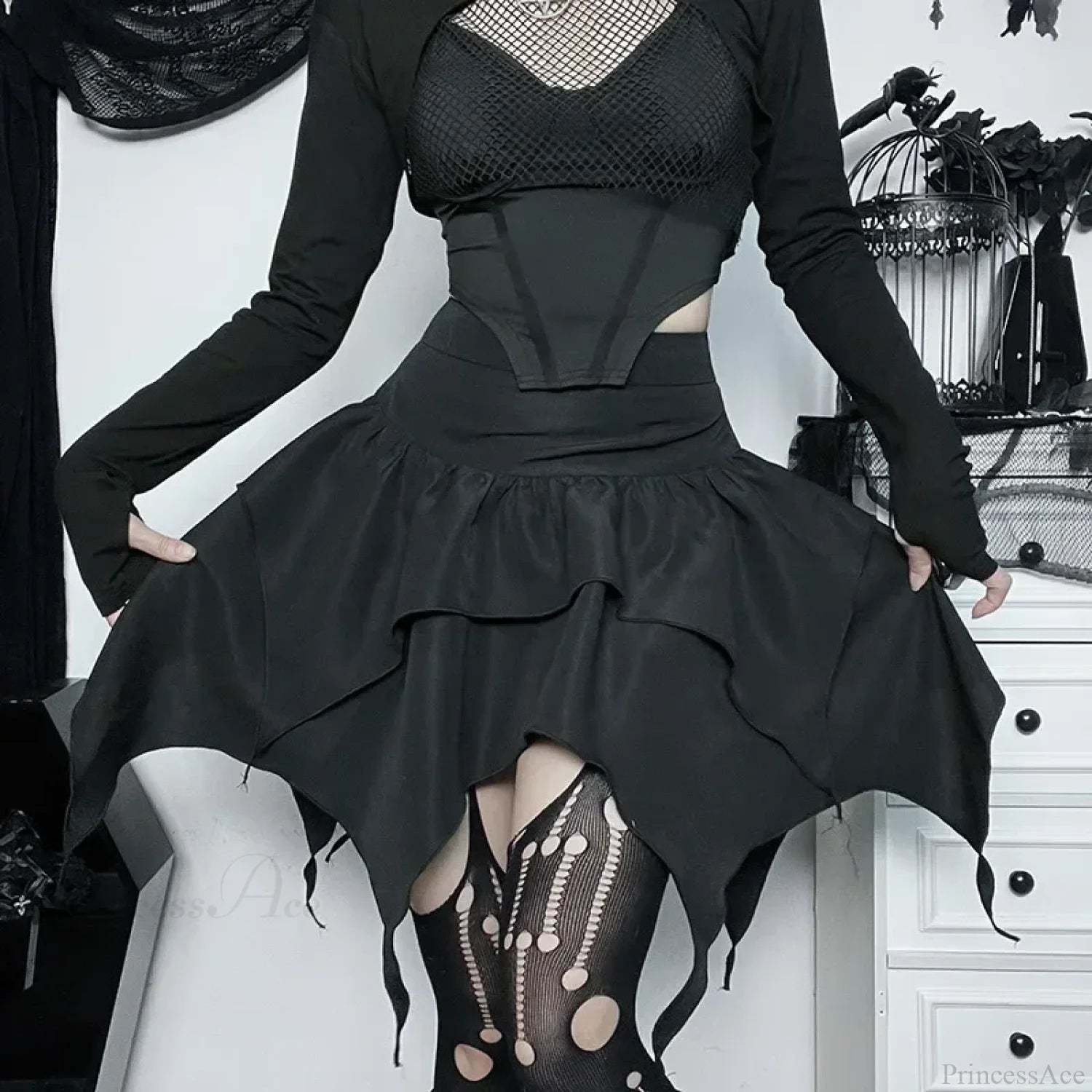 Solid Drawstring Ruched Mini Skirt black / XS