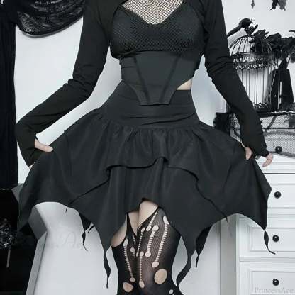 Solid Drawstring Ruched Mini Skirt black / XS
