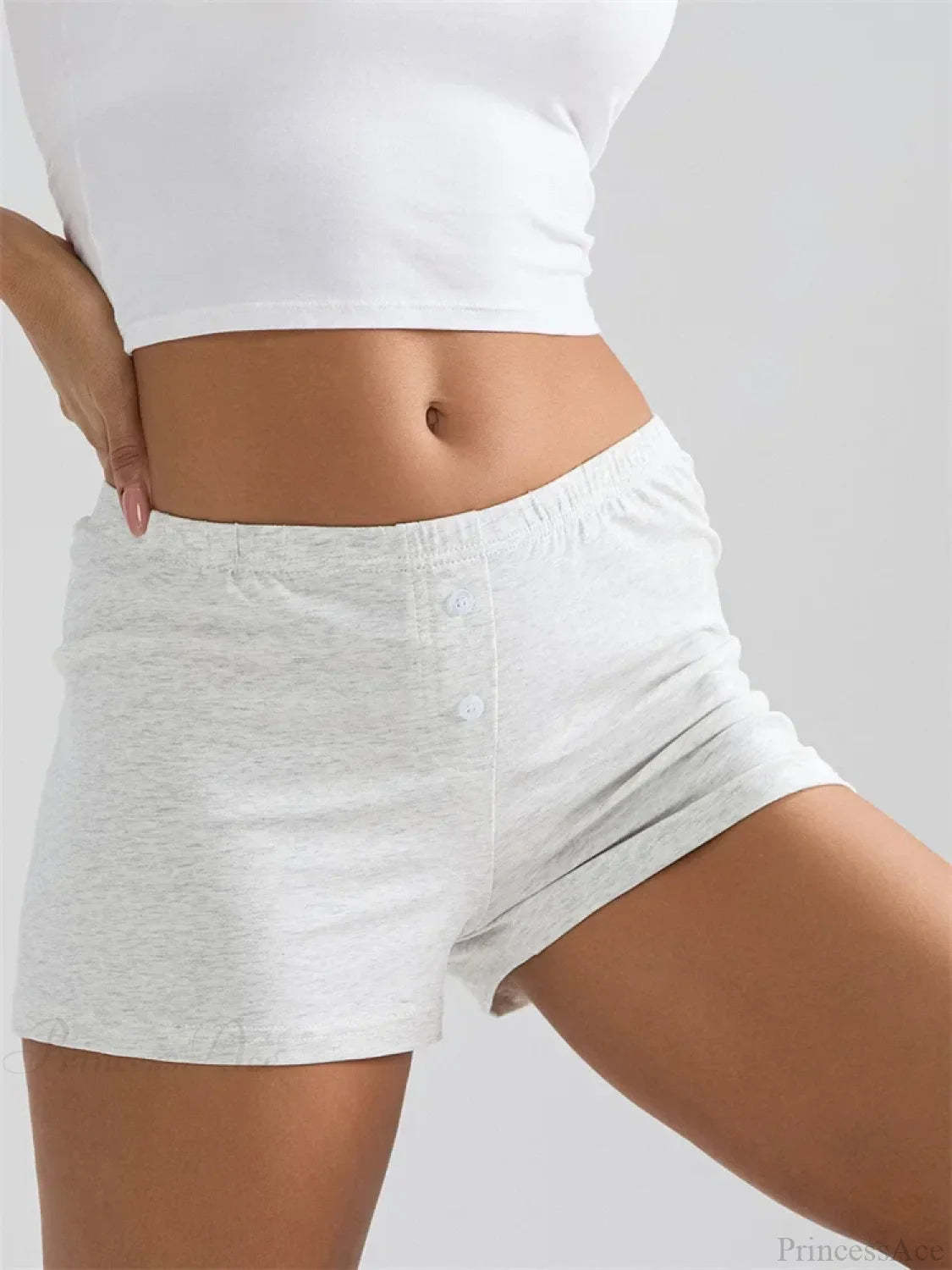 Solid Elastic Waist Sleep Short short-250223