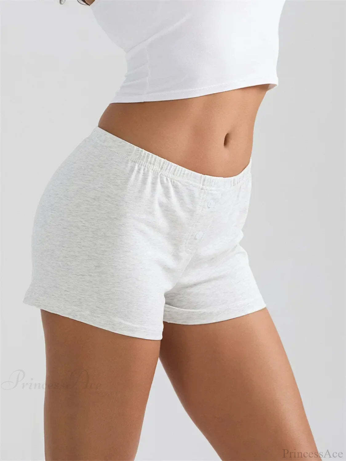 Solid Elastic Waist Sleep Short short-250223
