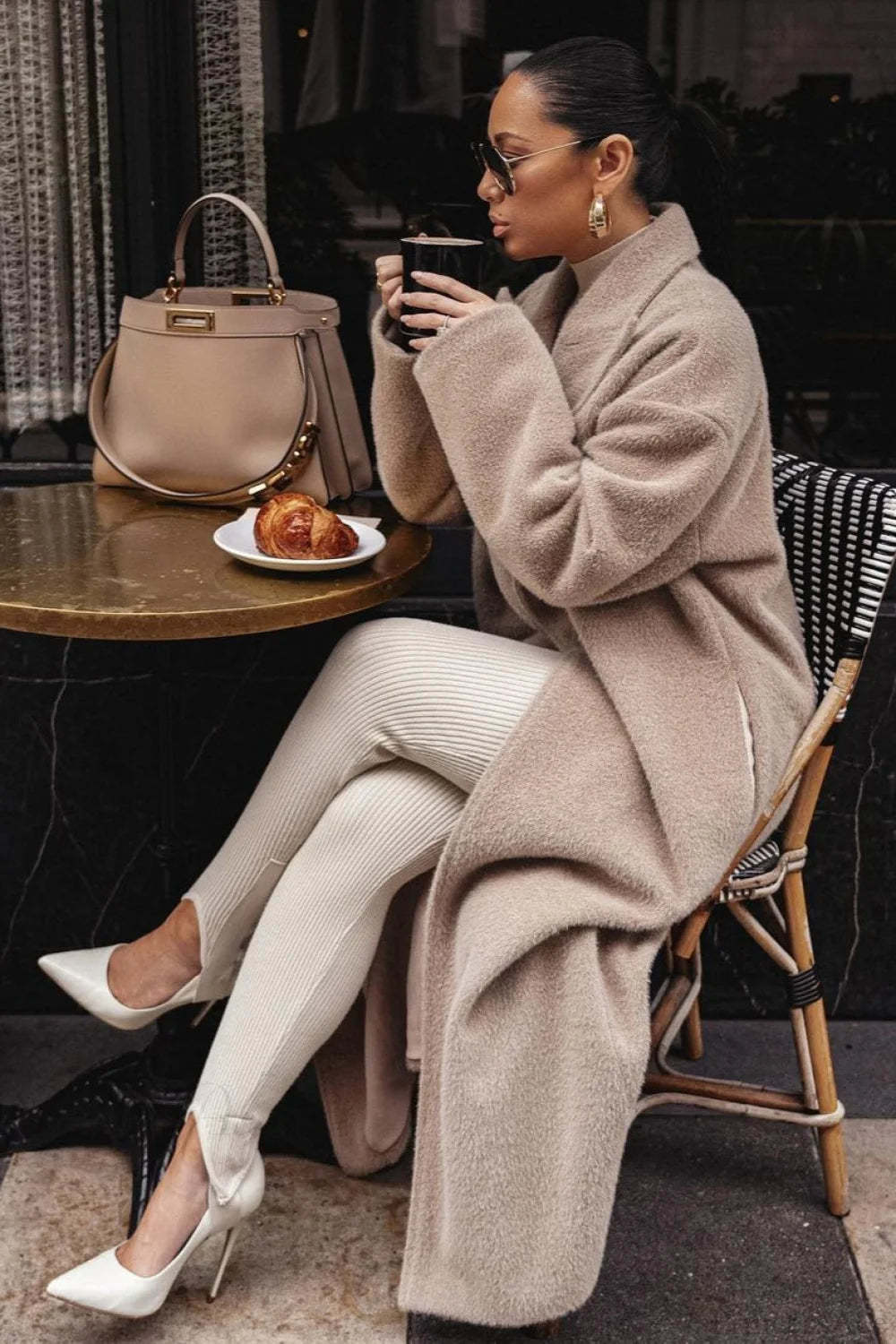 Solid Elegant Minimalist Warm Notched Collar Teddy Overcoat