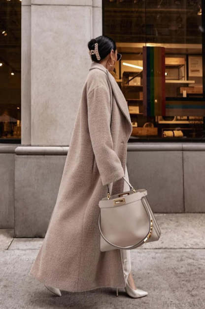 Solid Elegant Minimalist Warm Notched Collar Teddy Overcoat