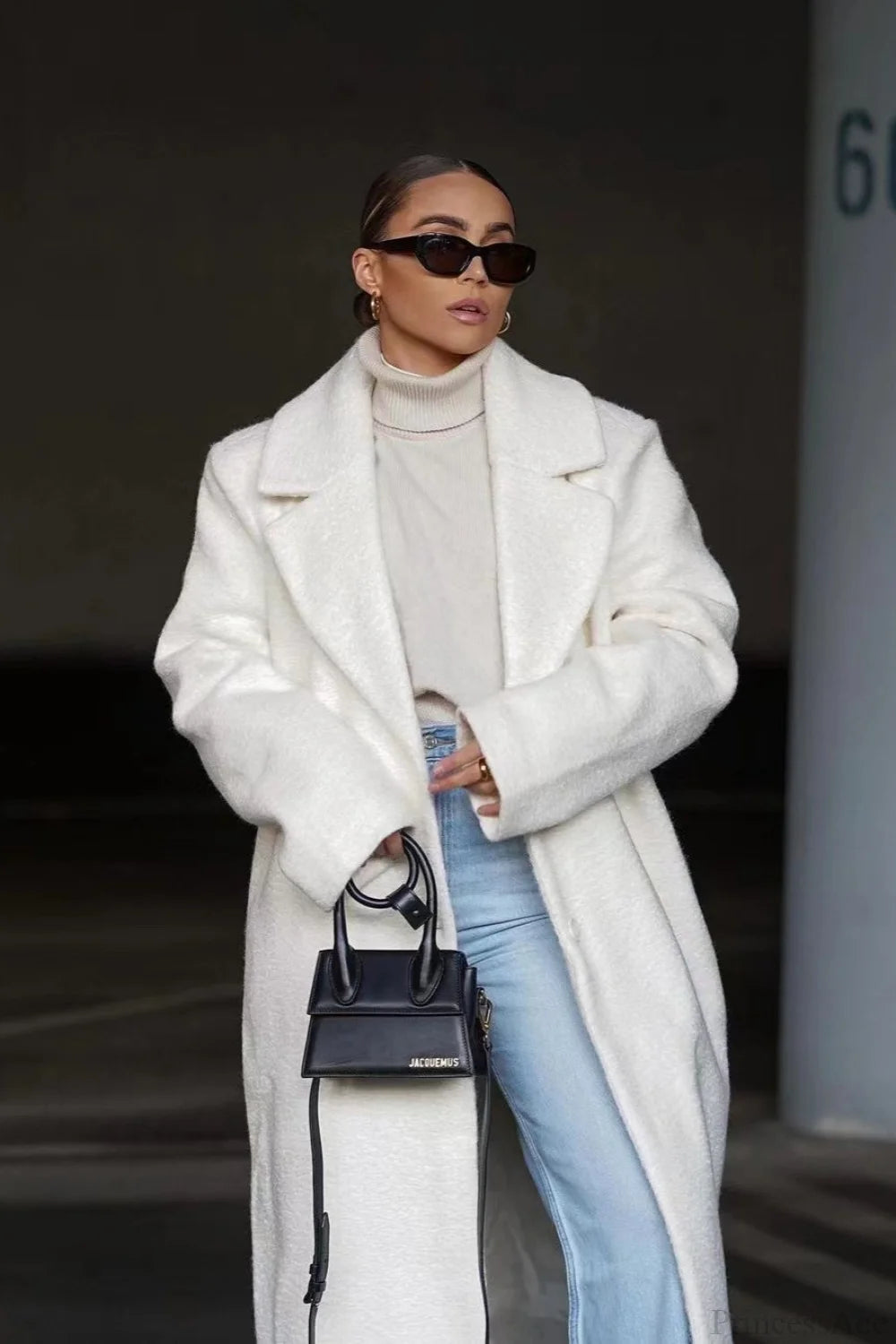 Solid Elegant Minimalist Warm Notched Collar Teddy Overcoat Beige / S