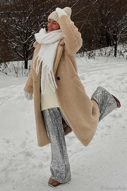 Solid Fleece Warm Casual loose fit Overcoat