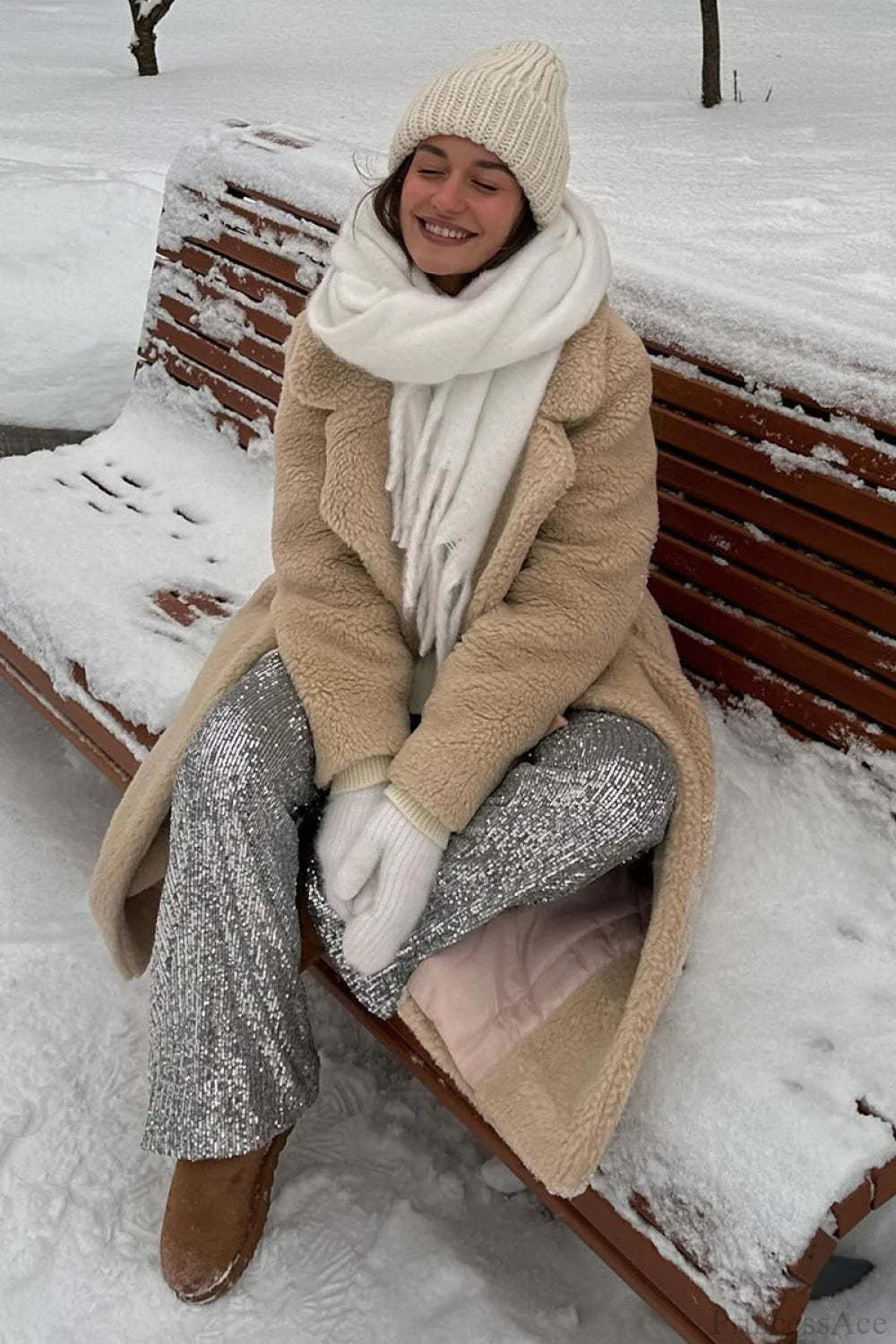 Solid Fleece Warm Casual loose fit Overcoat Khaki / S