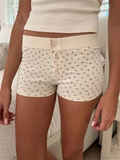 Solid Heart Print Elastic Short short-250223