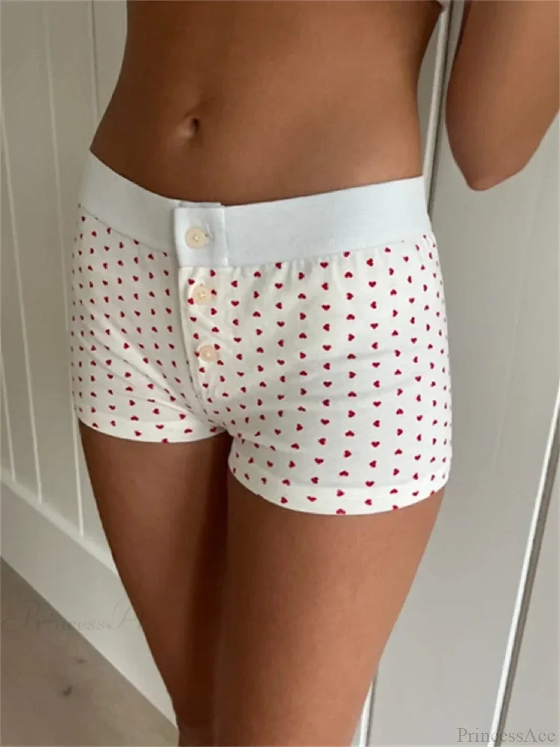 Solid Heart Print Elastic Short short-250223