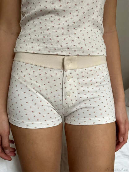 Solid Heart Print Elastic Short short-250223
