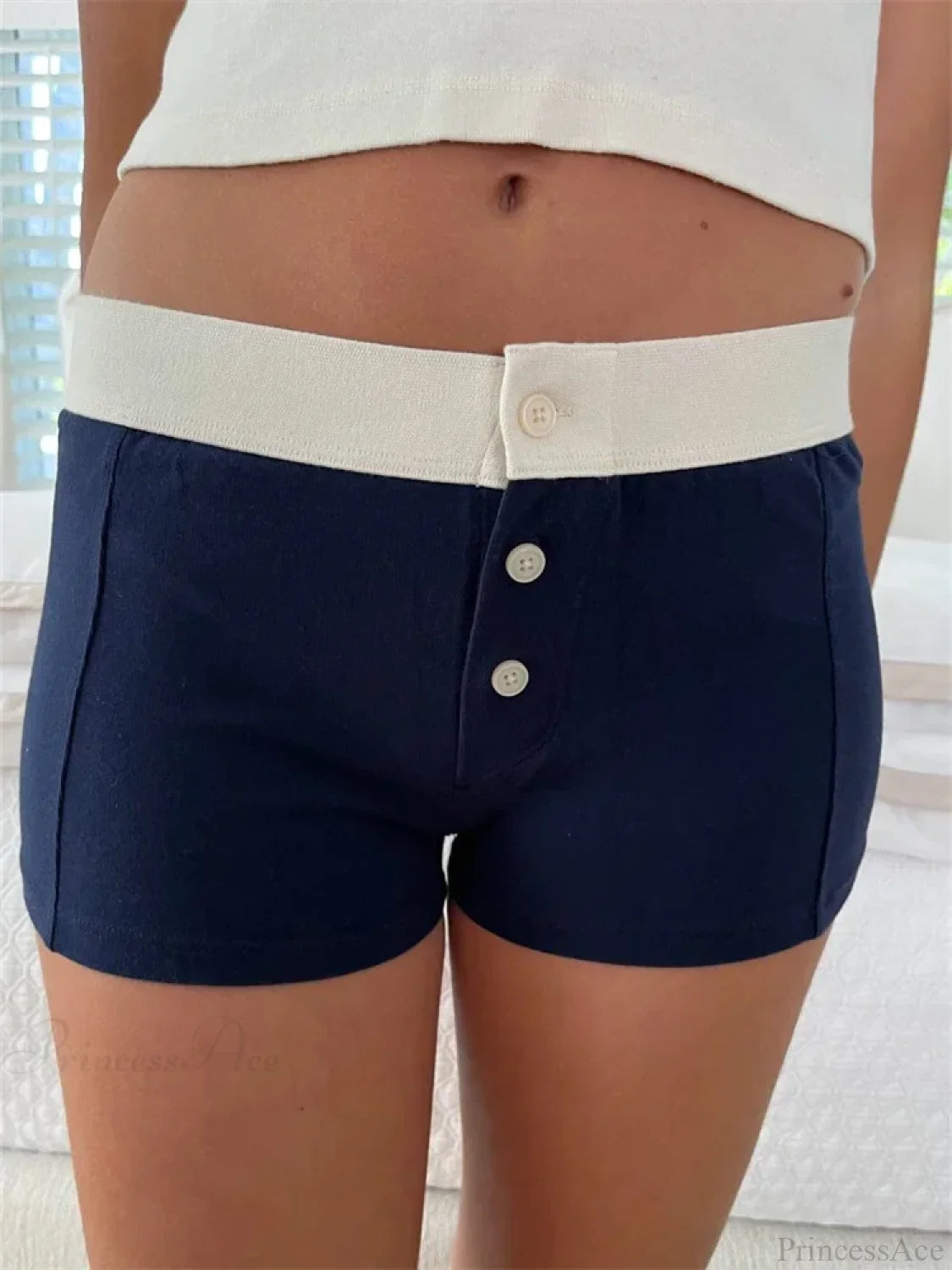 Solid Heart Print Elastic Short black / S short-250223