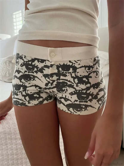 Solid Heart Print Elastic Short grey / S short-250223