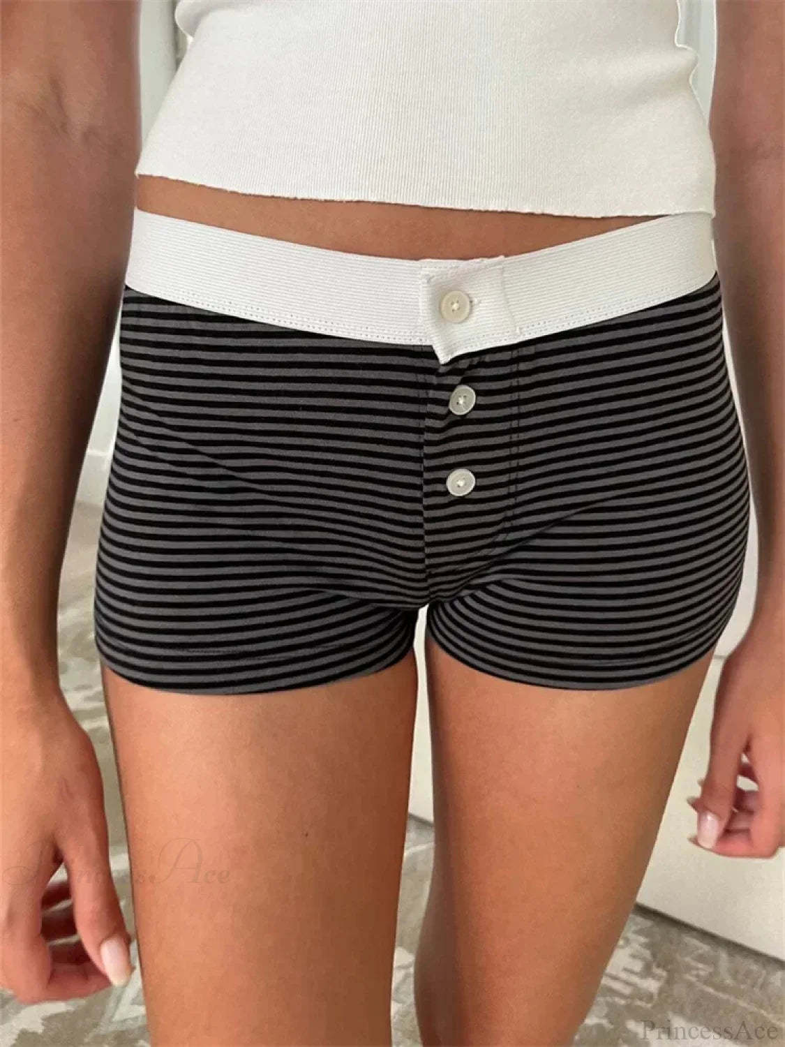Solid Heart Print Elastic Short navy / S short-250223