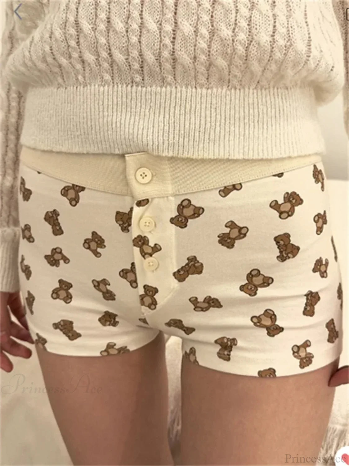 Solid Heart Print Elastic Short white2 / S short-250223