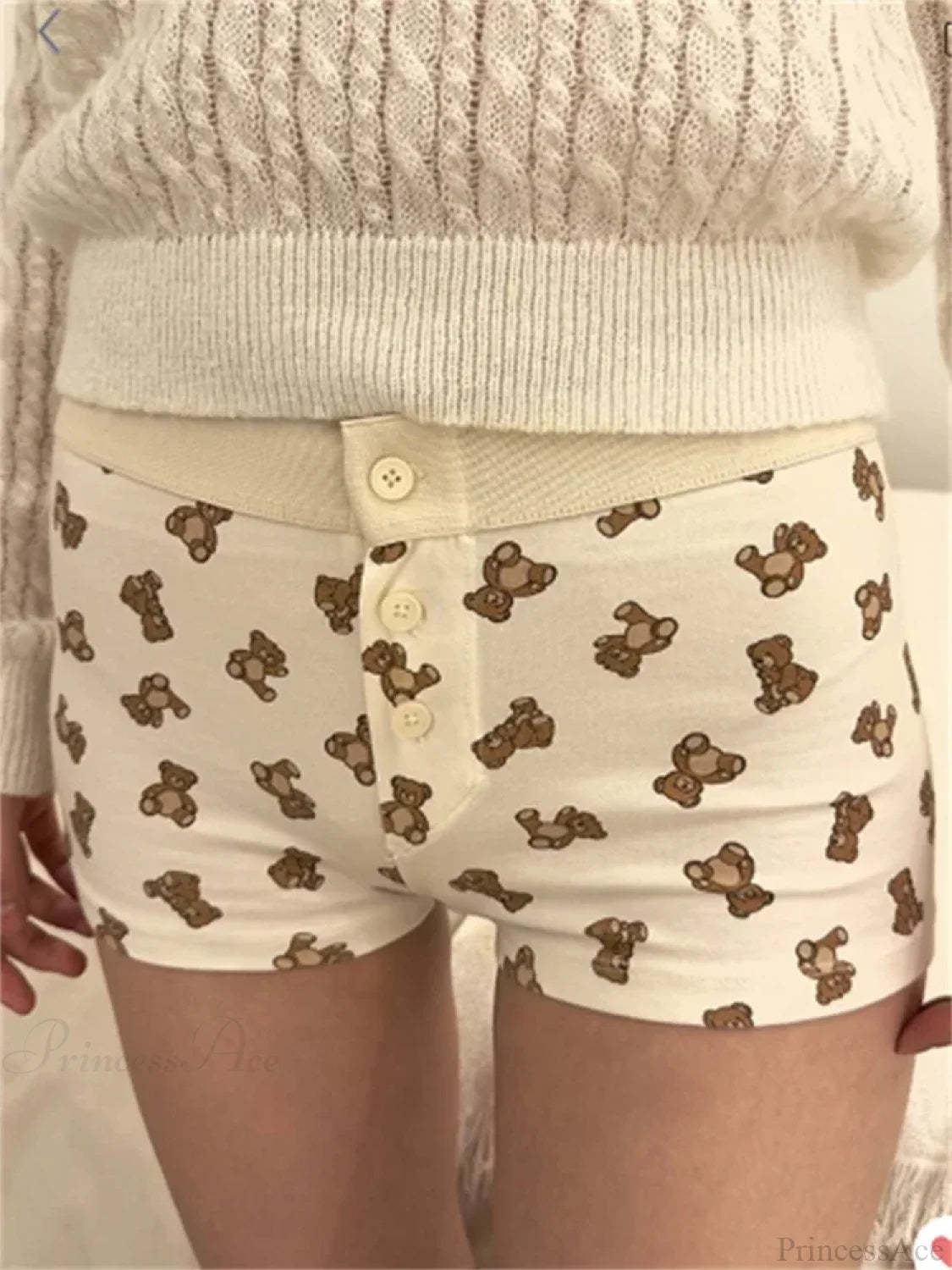 Solid Heart Print Elastic Short white2 / S short-250223