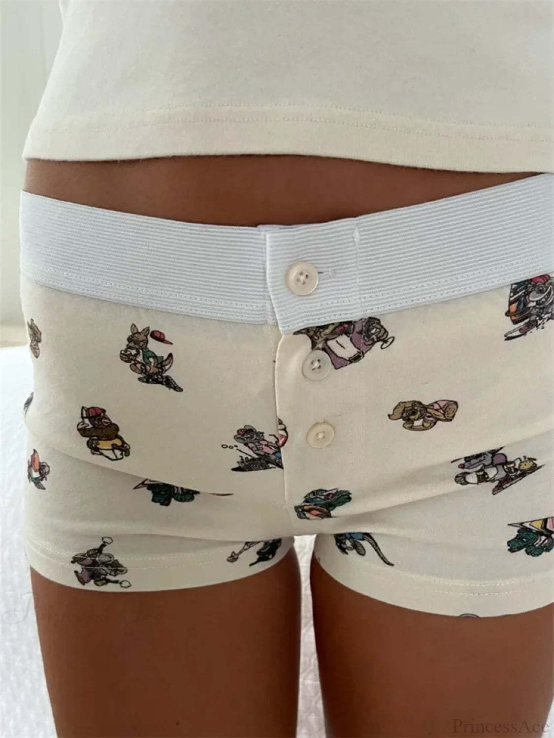 Solid Heart Print Elastic Short white3 / S short-250223