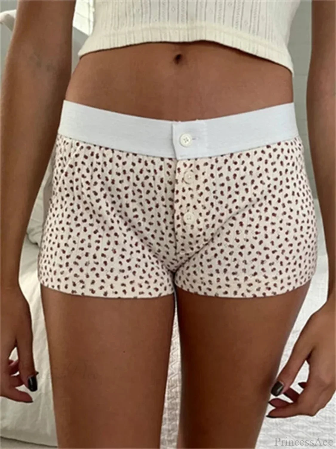 Solid Heart Print Elastic Short white5 / S short-250223