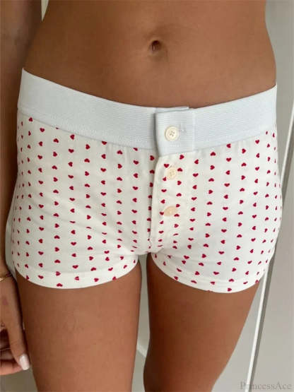 Solid Heart Print Elastic Short white6 / S short-250223