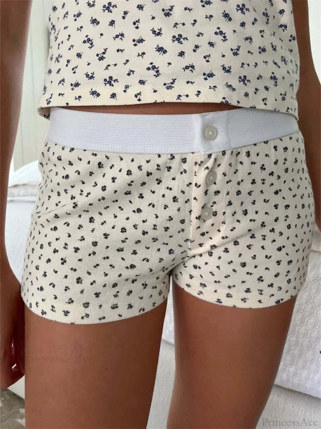 Solid Heart Print Elastic Short white7 / S short-250223