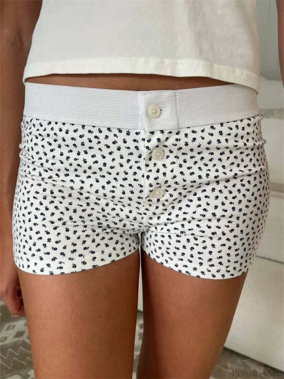 Solid Heart Print Elastic Short white8 / S short-250223