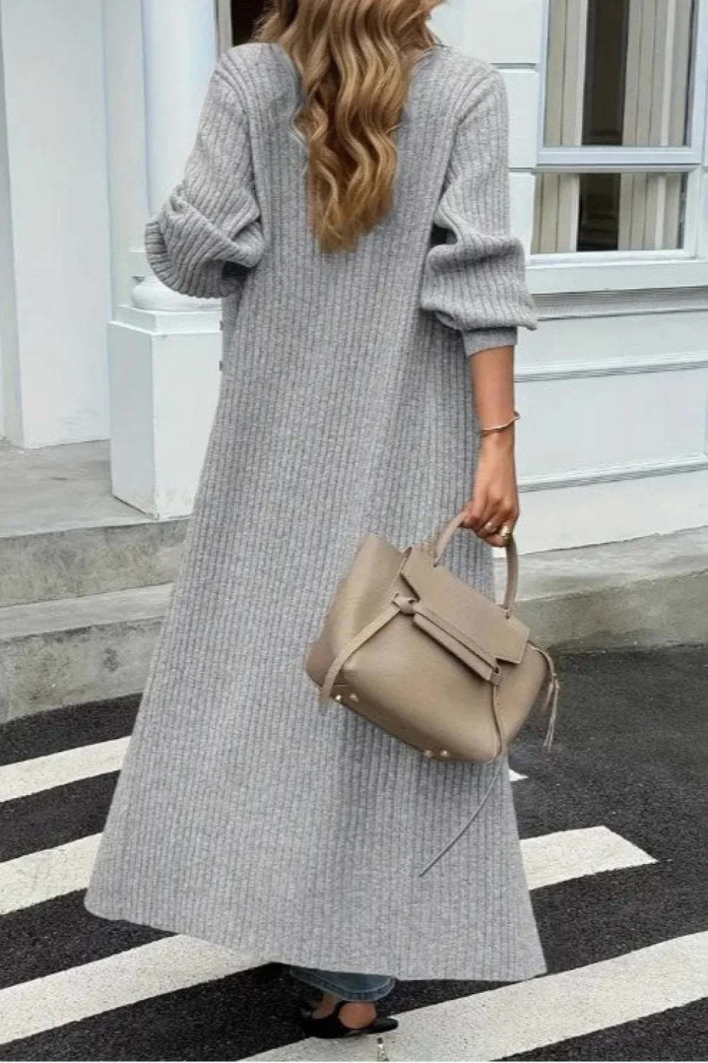 Solid Knit Open Front Loose Casual Longline Overcoat