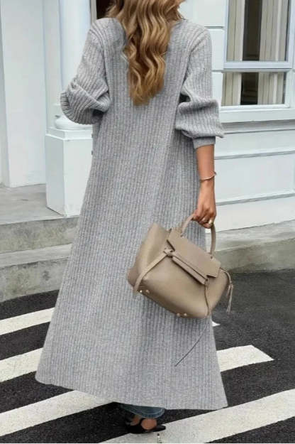 Solid Knit Open Front Loose Casual Longline Overcoat