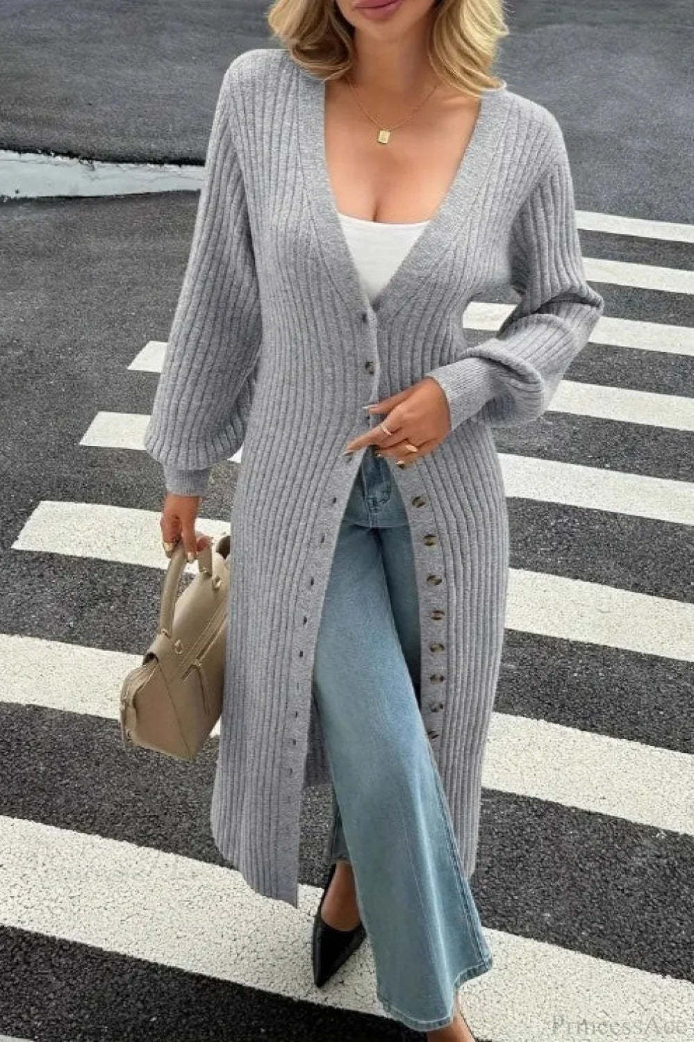 Solid Knit Open Front Loose Casual Longline Overcoat