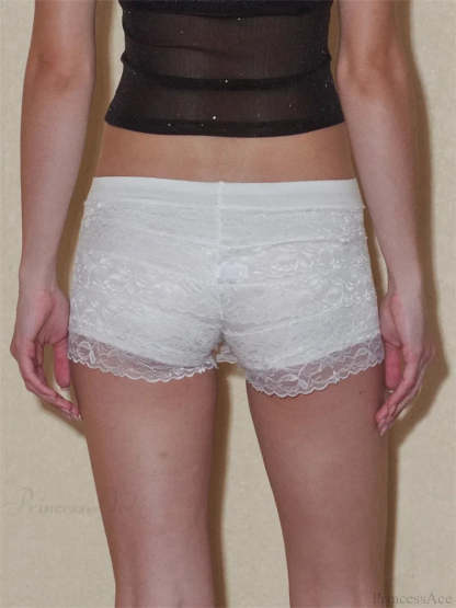 Solid Lace Layered Ruffle Short short-250223