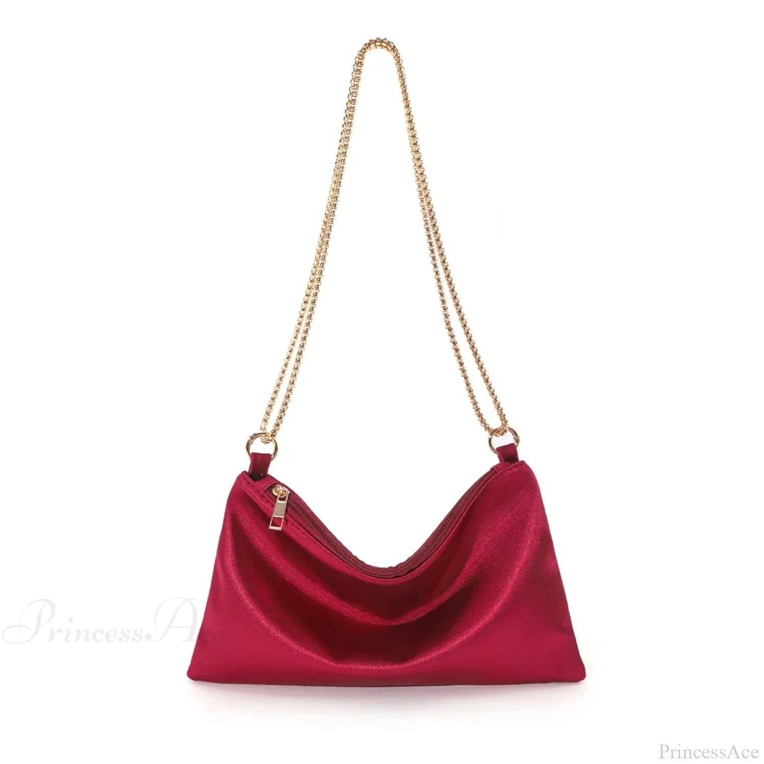 Solid Metal Chain Underarm Evening Wedding Clutch Bag Burgundy clutchbag-250126