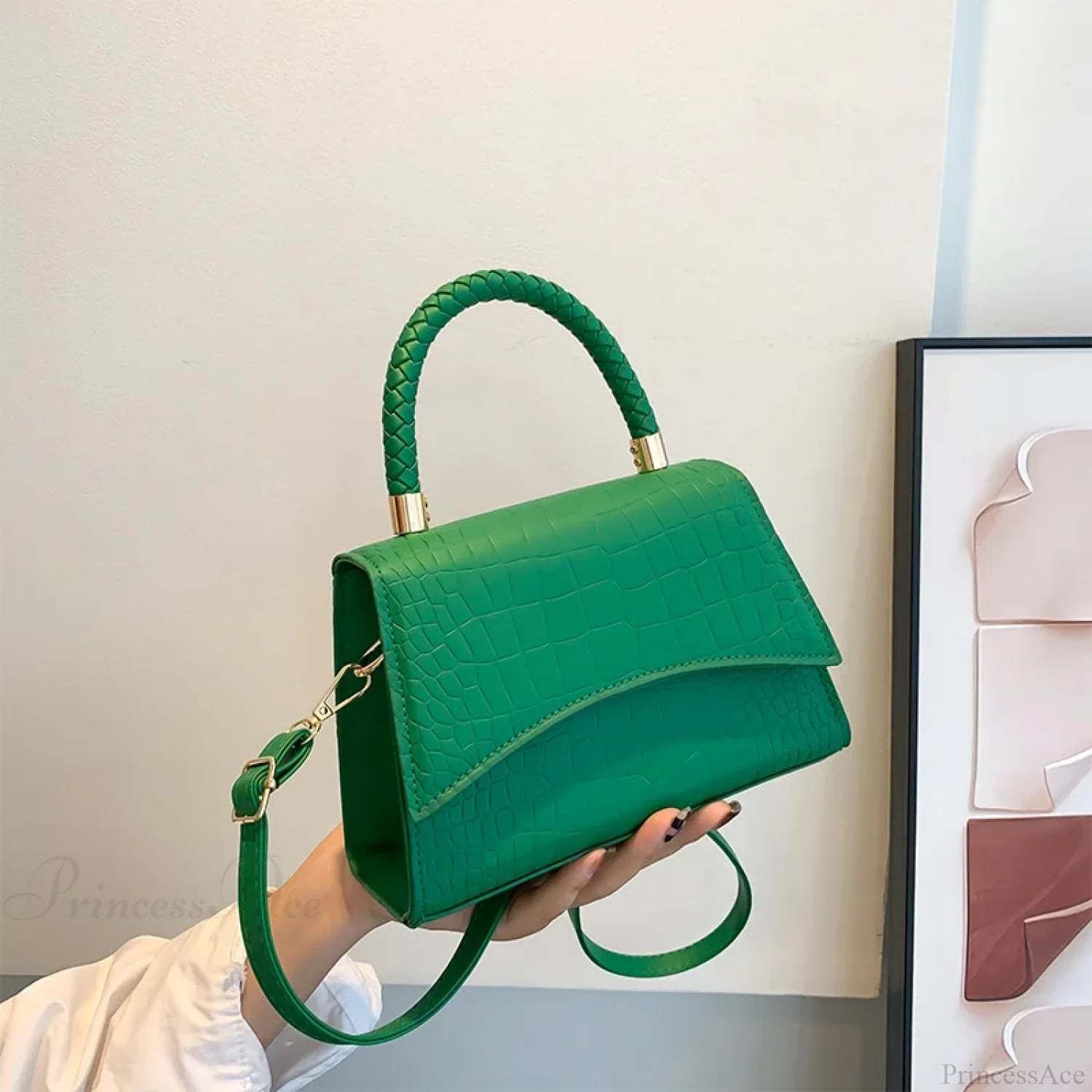 Solid PU Leather Designer Casual Crossbody Top Handle Handbag handbag-250126