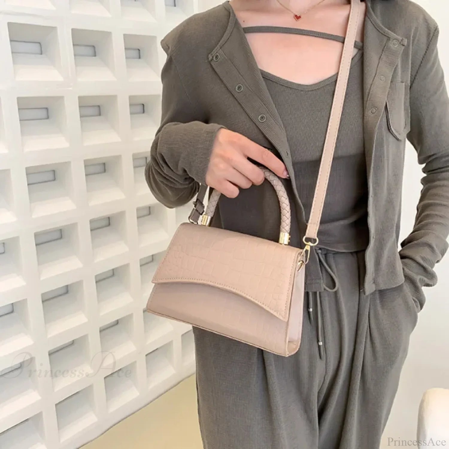 Solid PU Leather Designer Casual Crossbody Top Handle Handbag handbag-250126