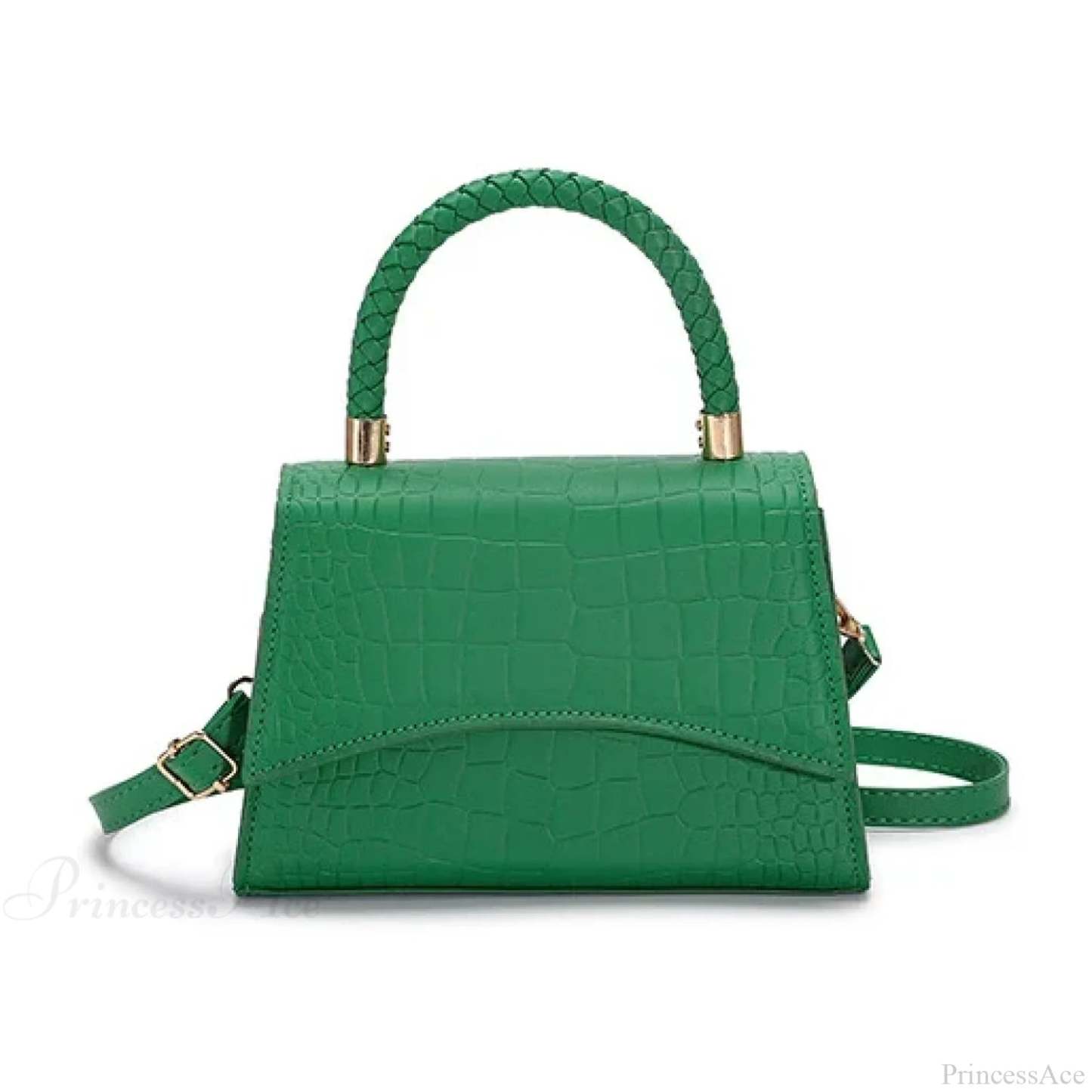 Solid PU Leather Designer Casual Crossbody Top Handle Handbag Green handbag-250126