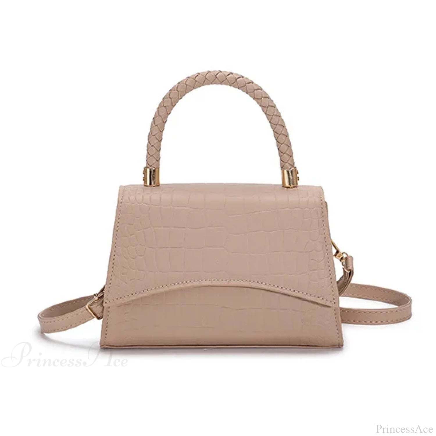 Solid PU Leather Designer Casual Crossbody Top Handle Handbag Khaki handbag-250126